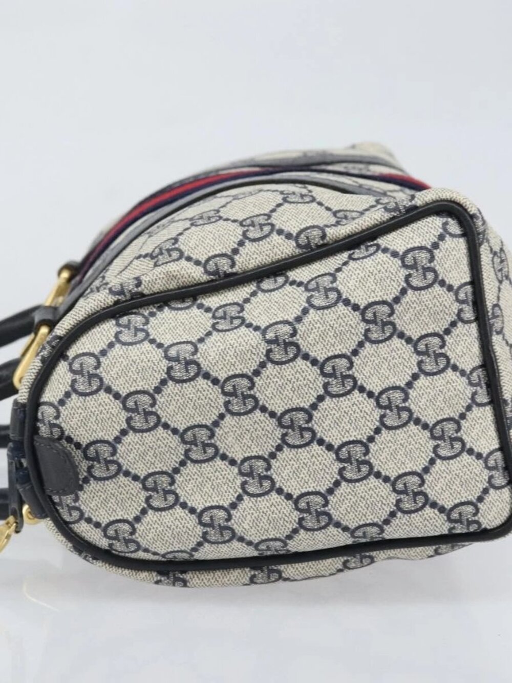 GUCCI GG Supreme Sherry Line Bag PVC Navy Gold Red 012 3841 58 Auth 169093 - Picture 6 of 16